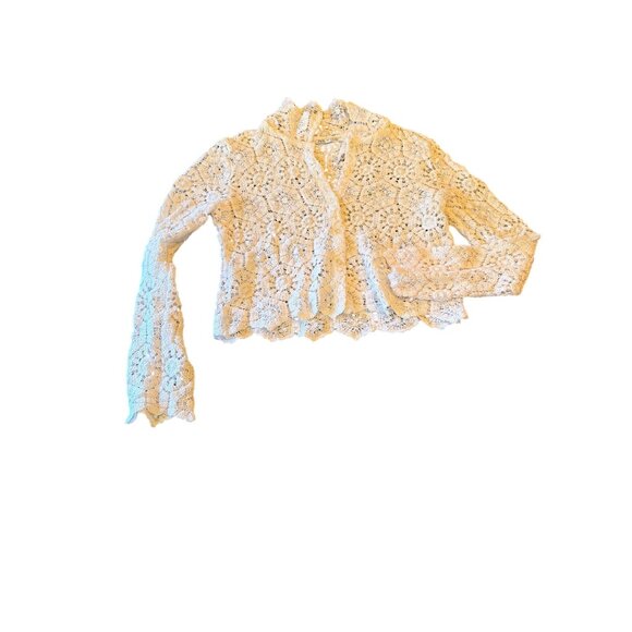 Zara White Crocheted Granny Cottage Long Sleeve Cardigan Sweater Medium - Picture 1 of 5